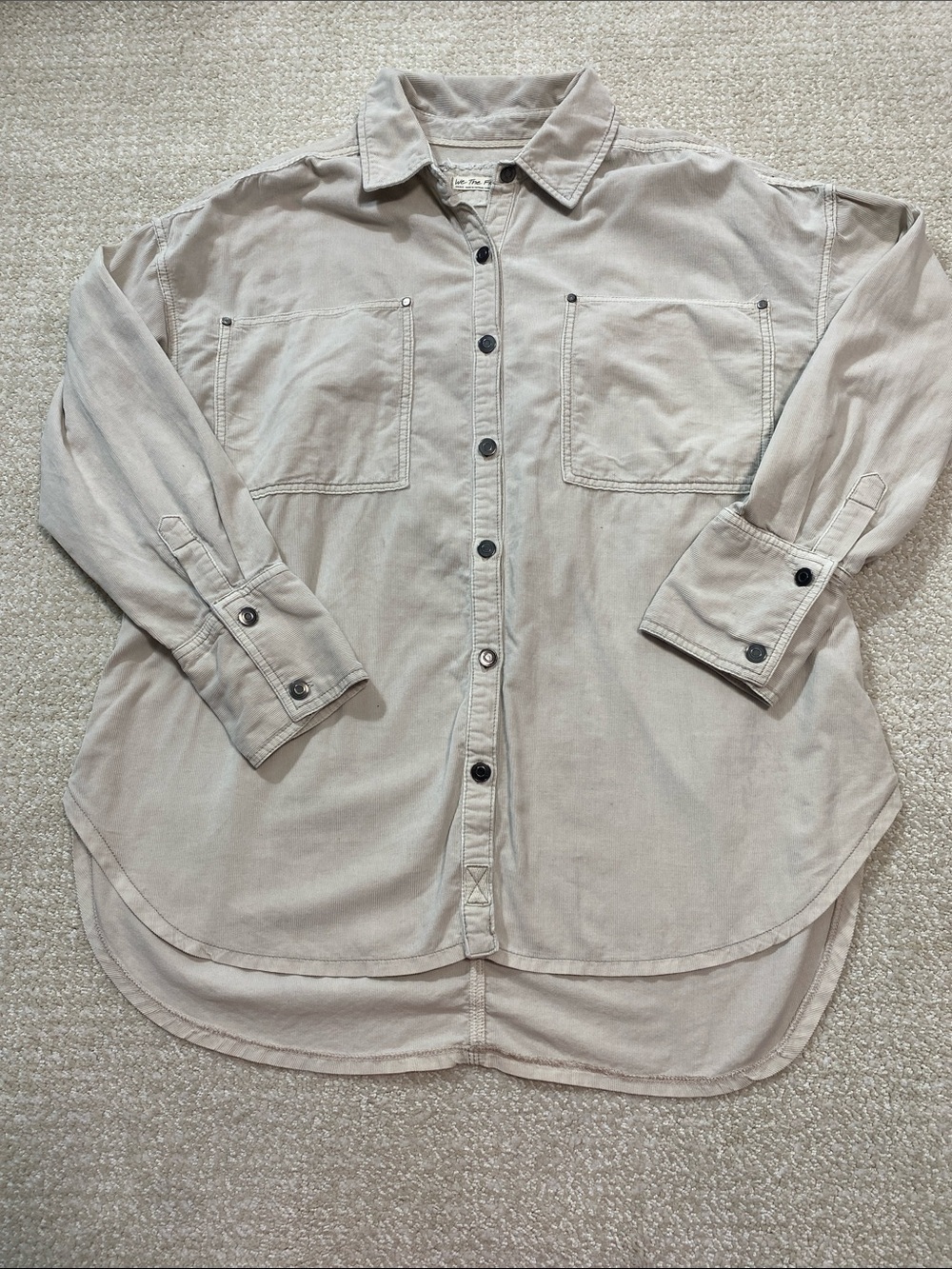 Free People Baby Corduroy Oversized Button Down Shirt Beige Small 100% Cotton - Picture 16 of 16